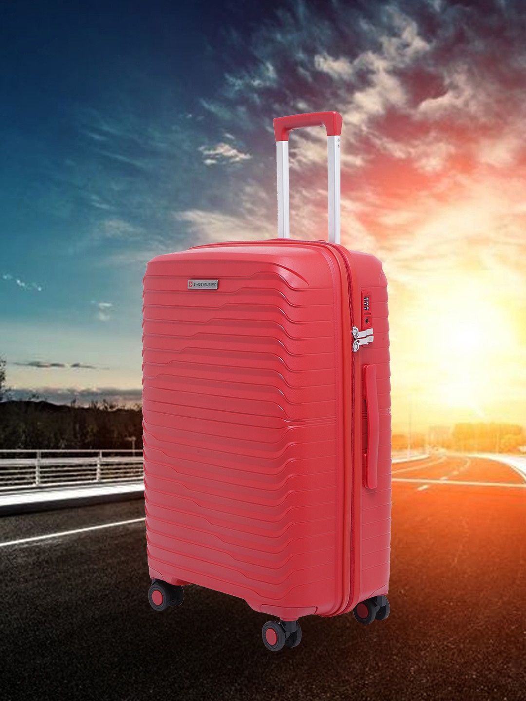 

SWISS MILITARY HORIZON Striped Hard-Sided Medium Trolley Bag, Red