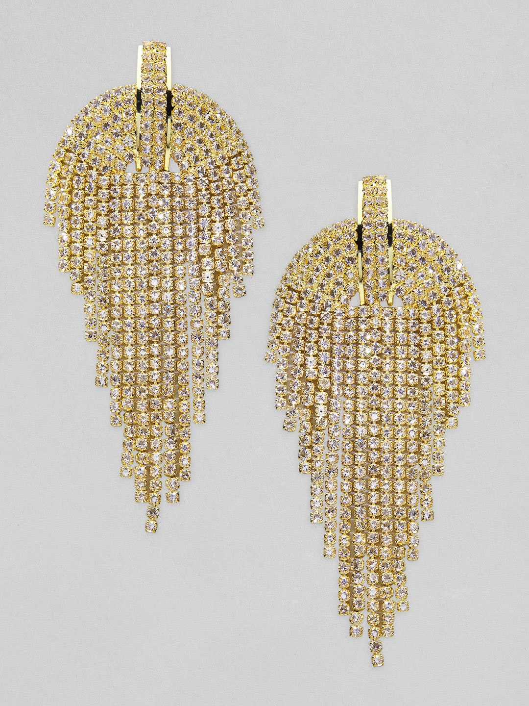 

Rubans 18K Gold Plated Multilayered Cubic Zirconia Studded Tassel Drop Earrings