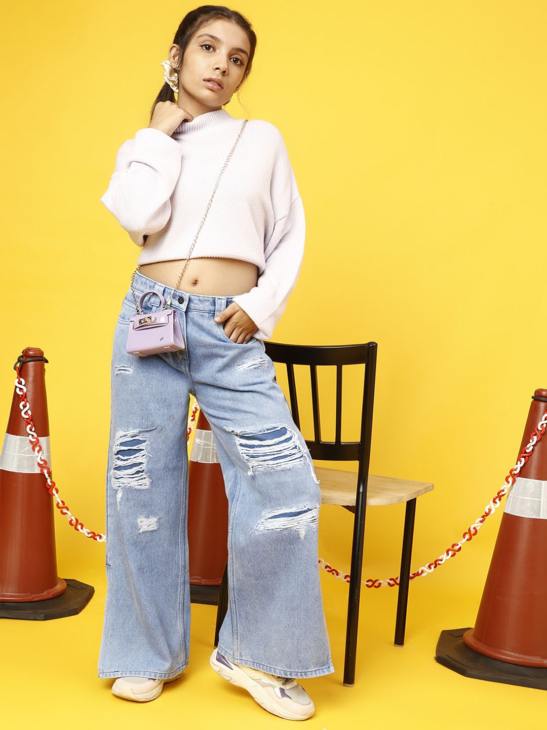 

TALES & STORIES Girls Wide Leg High-Rise Highly Distressed Light Fade Jeans, Blue