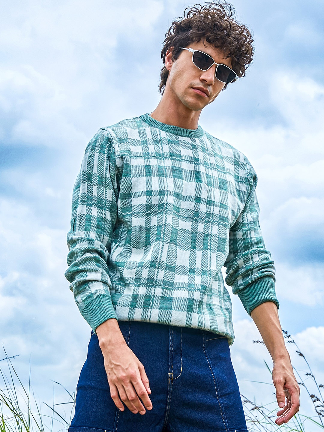 

Campus Sutra Men Woollen Checked Pullover Sweaters, Green