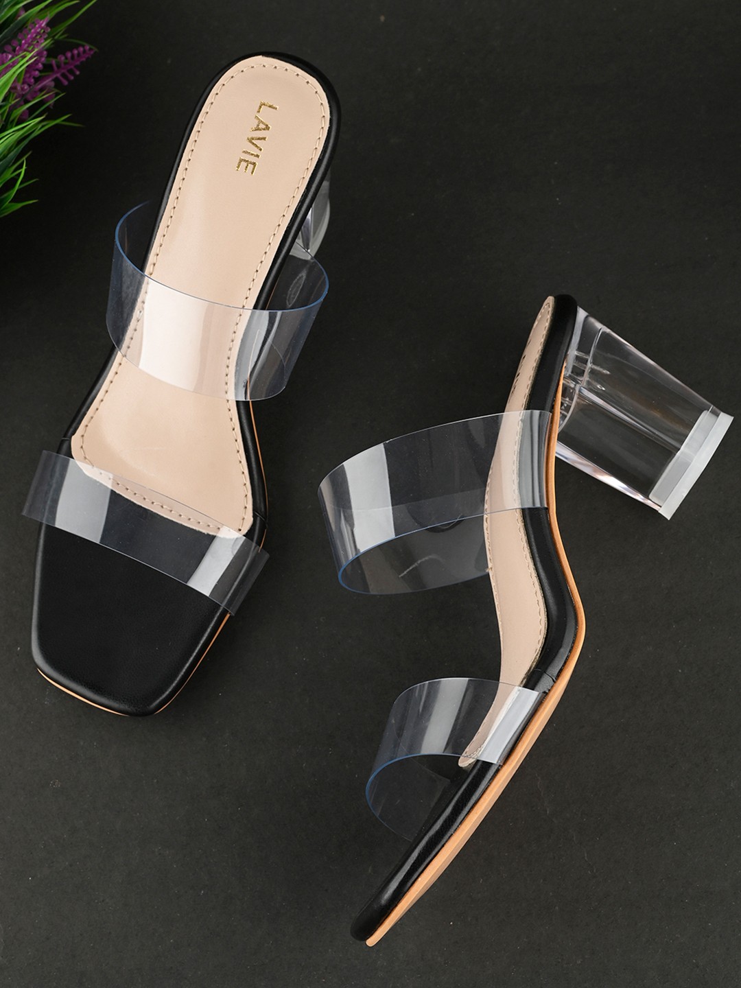 

Lavie Women Black Color Open Toe Glass Block heels, Transparent