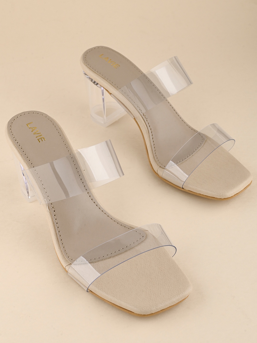 

Women Beige Colour Open Toe Glass Block Heels