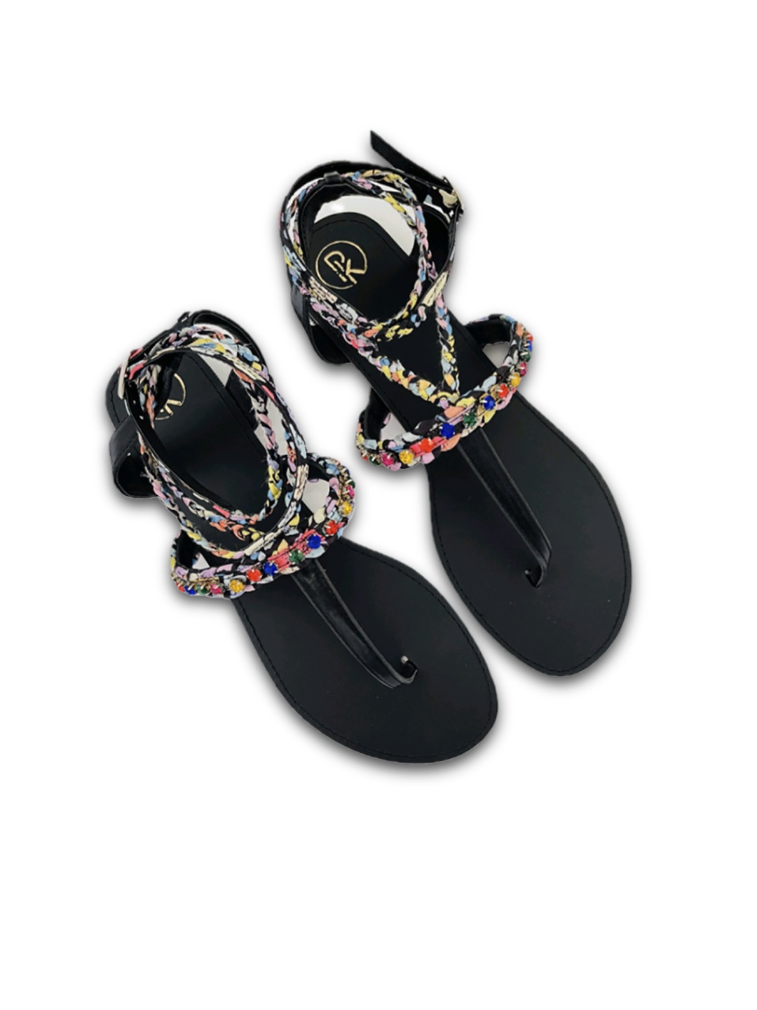 

Preet Kaur Women Woven Design Open Toe Flats with Tassels, Black