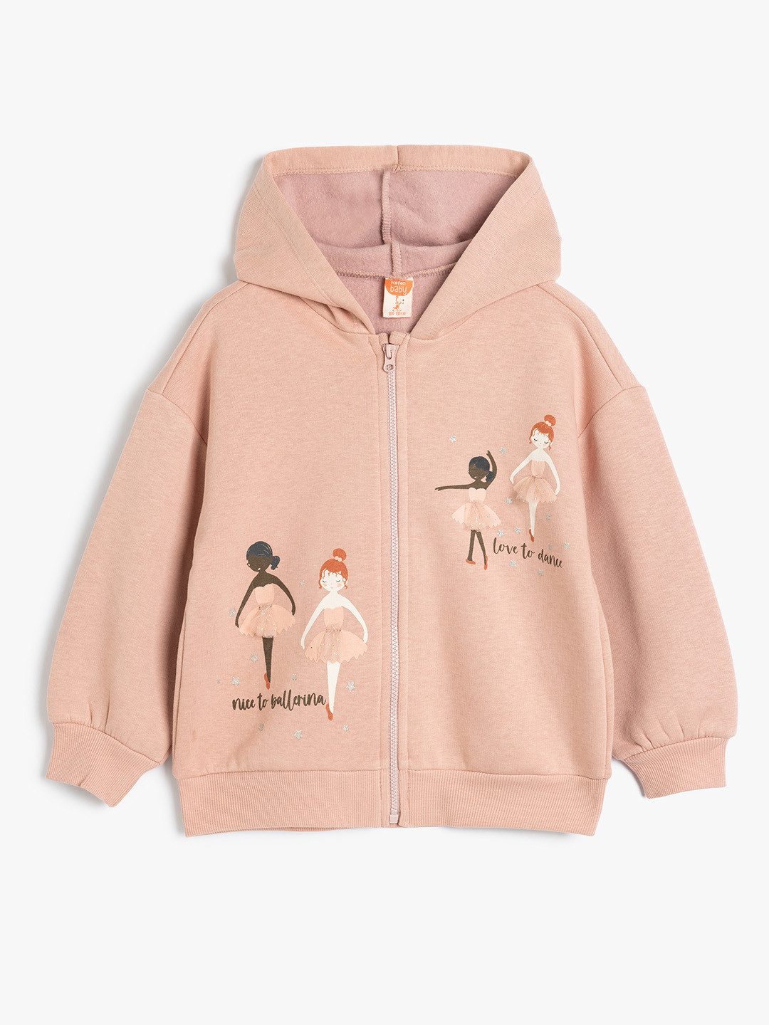 

Koton Girls Graphic Printed Hood Cotton Front-Open Sweatshirt, Pink