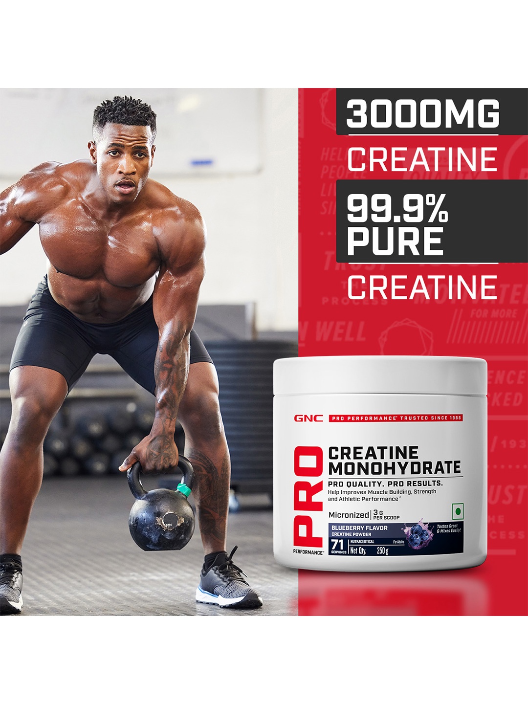 

GNC Blueberry Pro Performance Creatine Monohydrate Micronized Powder - 250 gm With Shaker, White