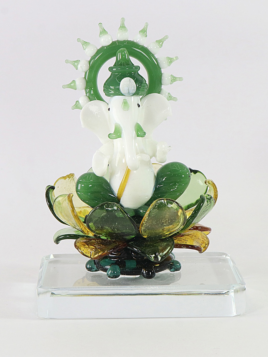 

NMII Green Lord Ganesh Religious Glass Idol Showpiece