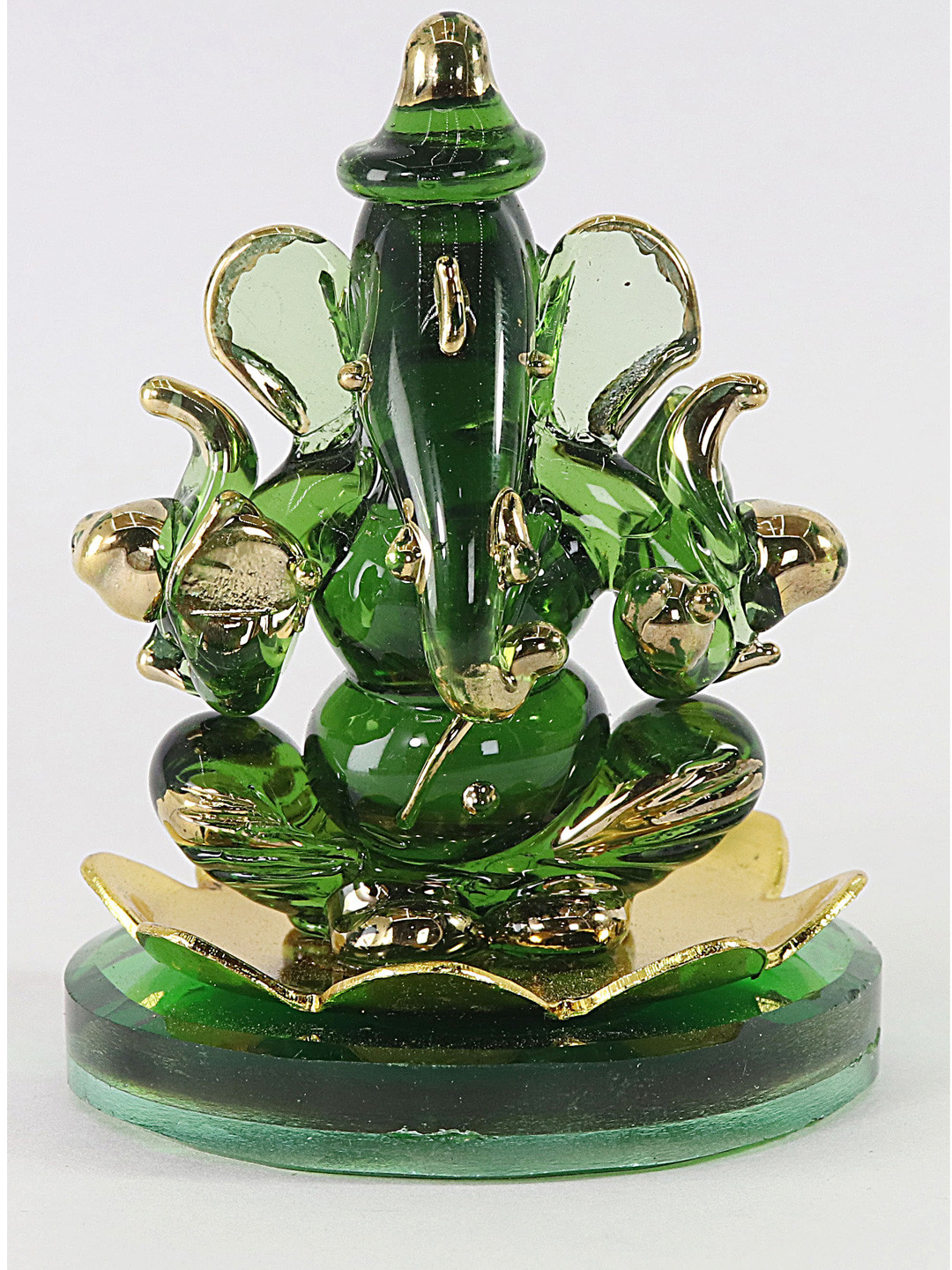 

NMII Green Ganesh Ji on Lotus Religious Glass Idol Showpiece