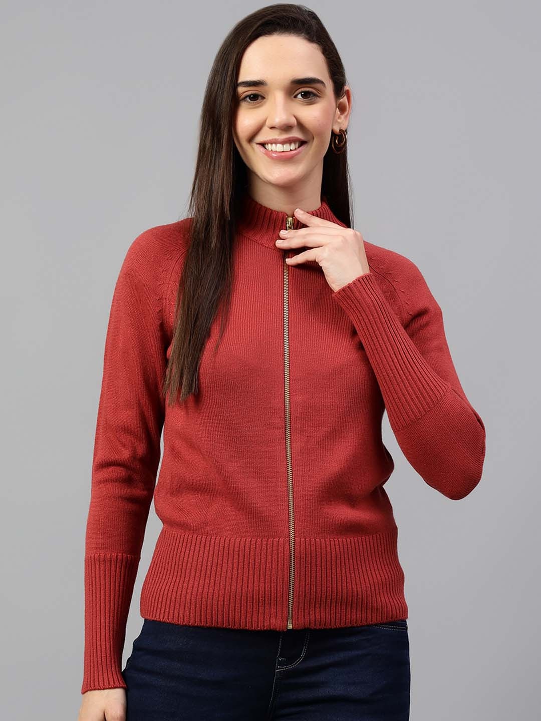 

Cantabil Women Long Sleeves Sweater, Rust