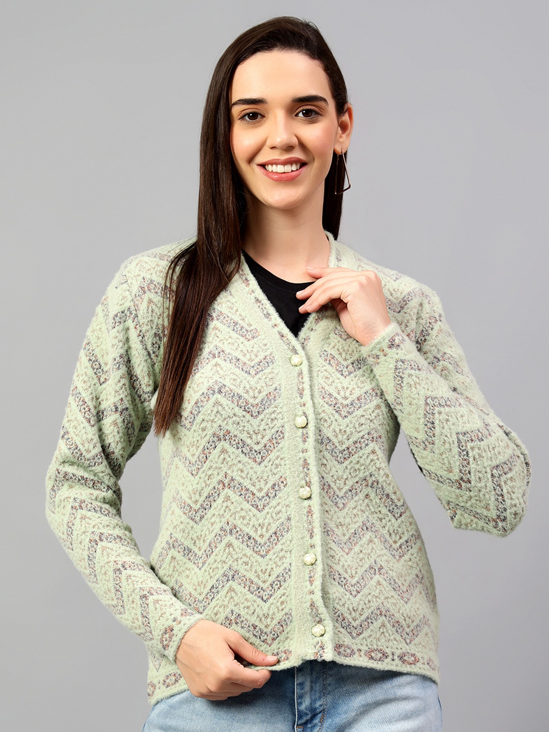 

Cantabil Women Cable Knit Long Sleeves Cardigan, Green