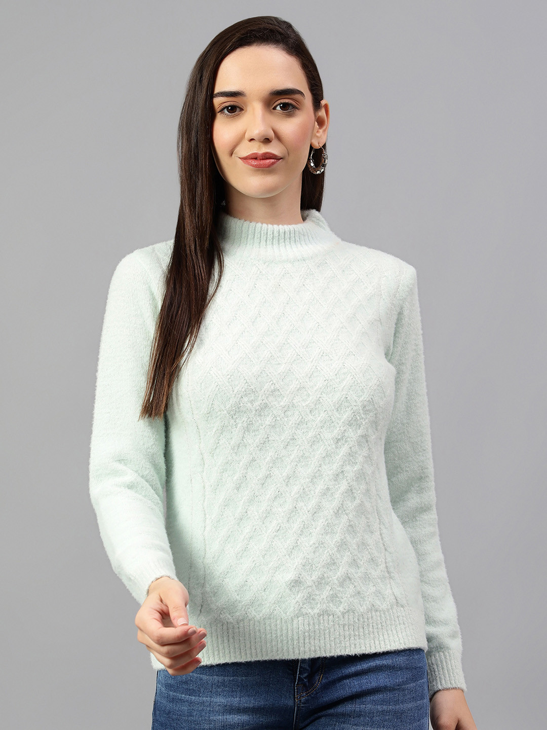 

Cantabil Women Cable Knit Full Sleeve Pullover Sweater, Blue