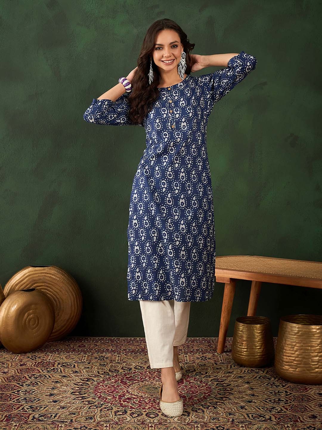 

Vastramyaa Women Ethnic Motifs Printed Kurta, Navy blue