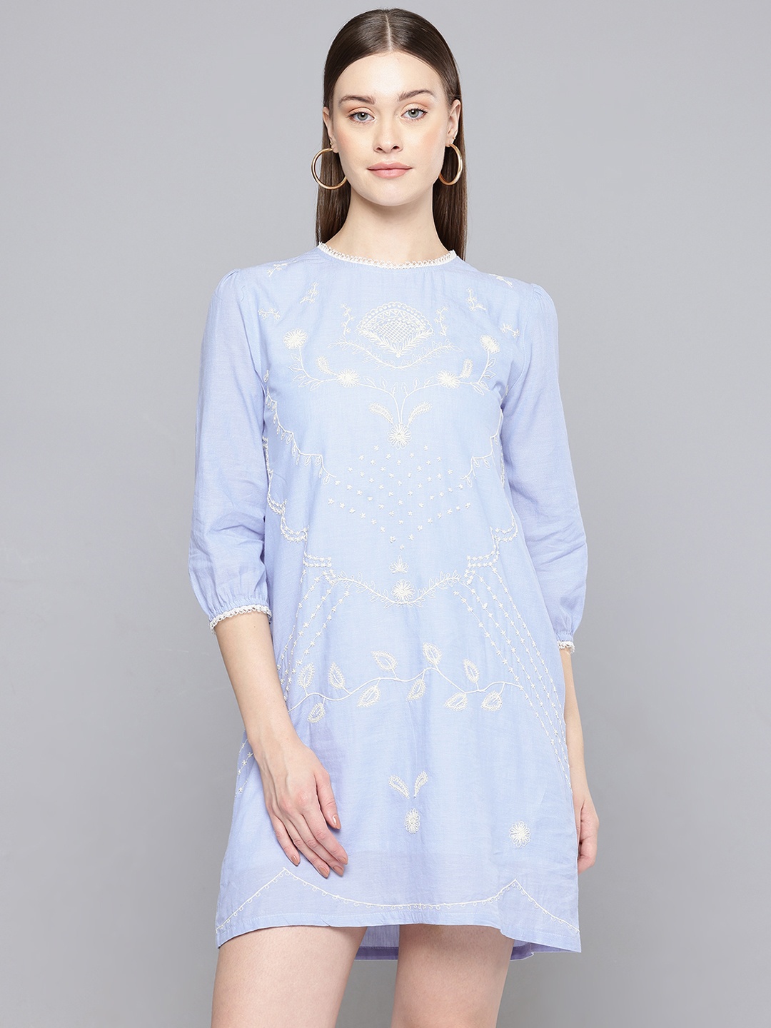 

SCOUP Floral Embroidered Shift Mini Dress, Blue