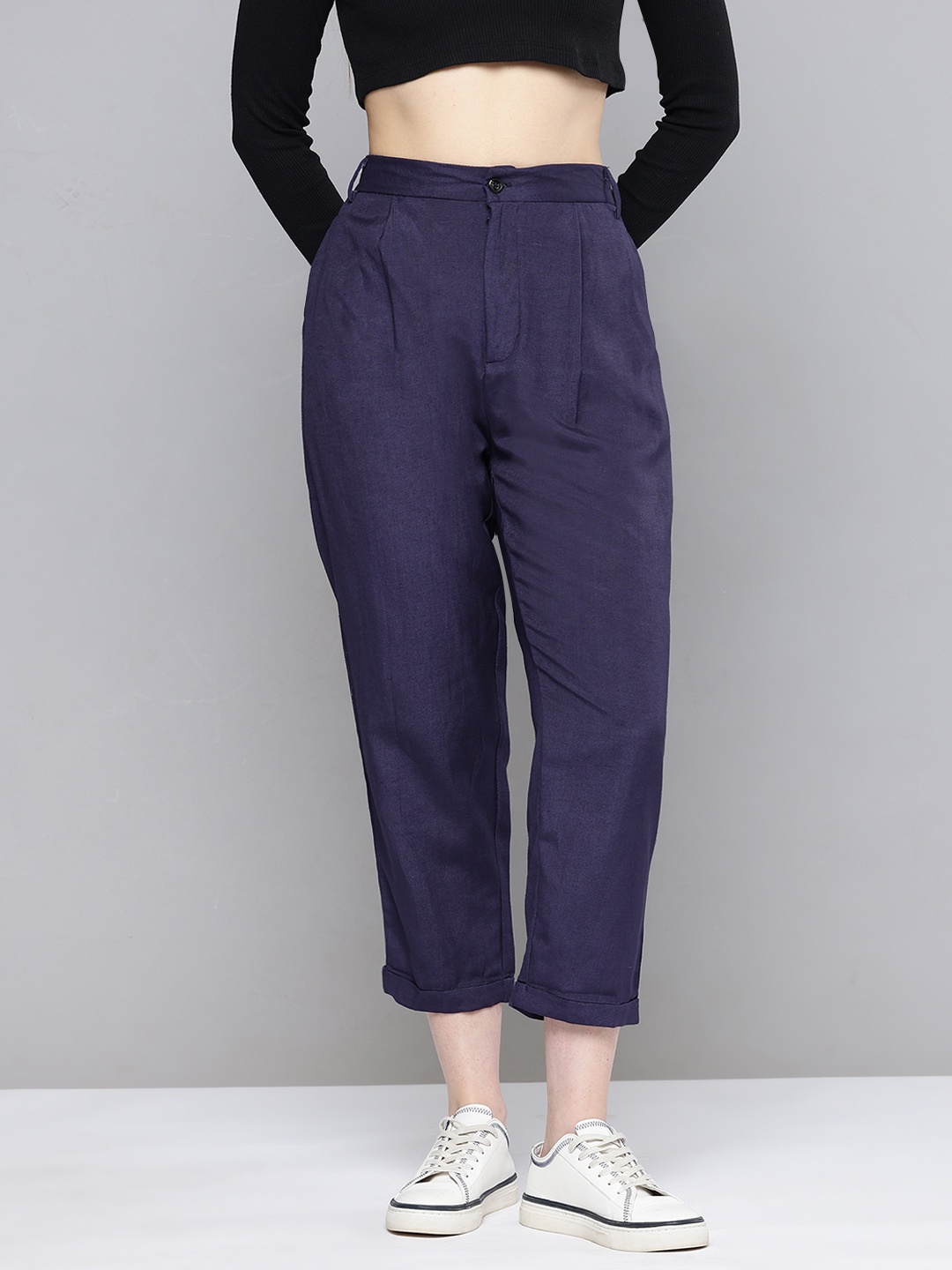 

SCOUP Women Relaxed Pleated Trousers, Navy blue