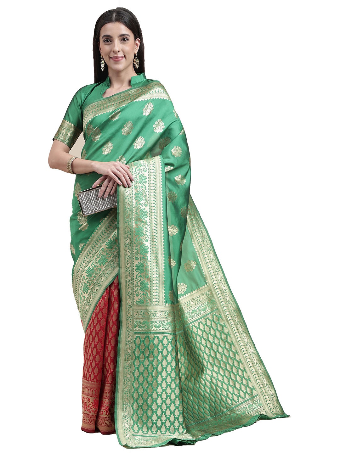 

Maroosh Woven Design Zari Silk Blend Zari Saree, Green