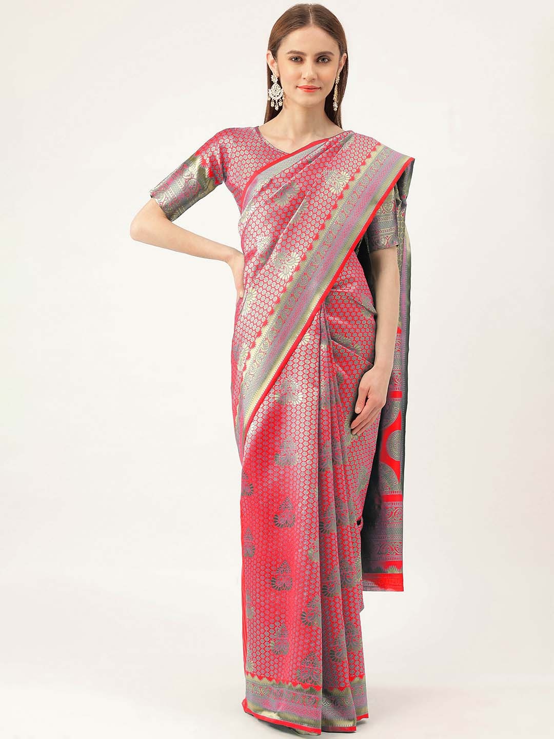 

Maroosh Ethnic Motifs Woven Design Zari Banarasi Saree, Pink