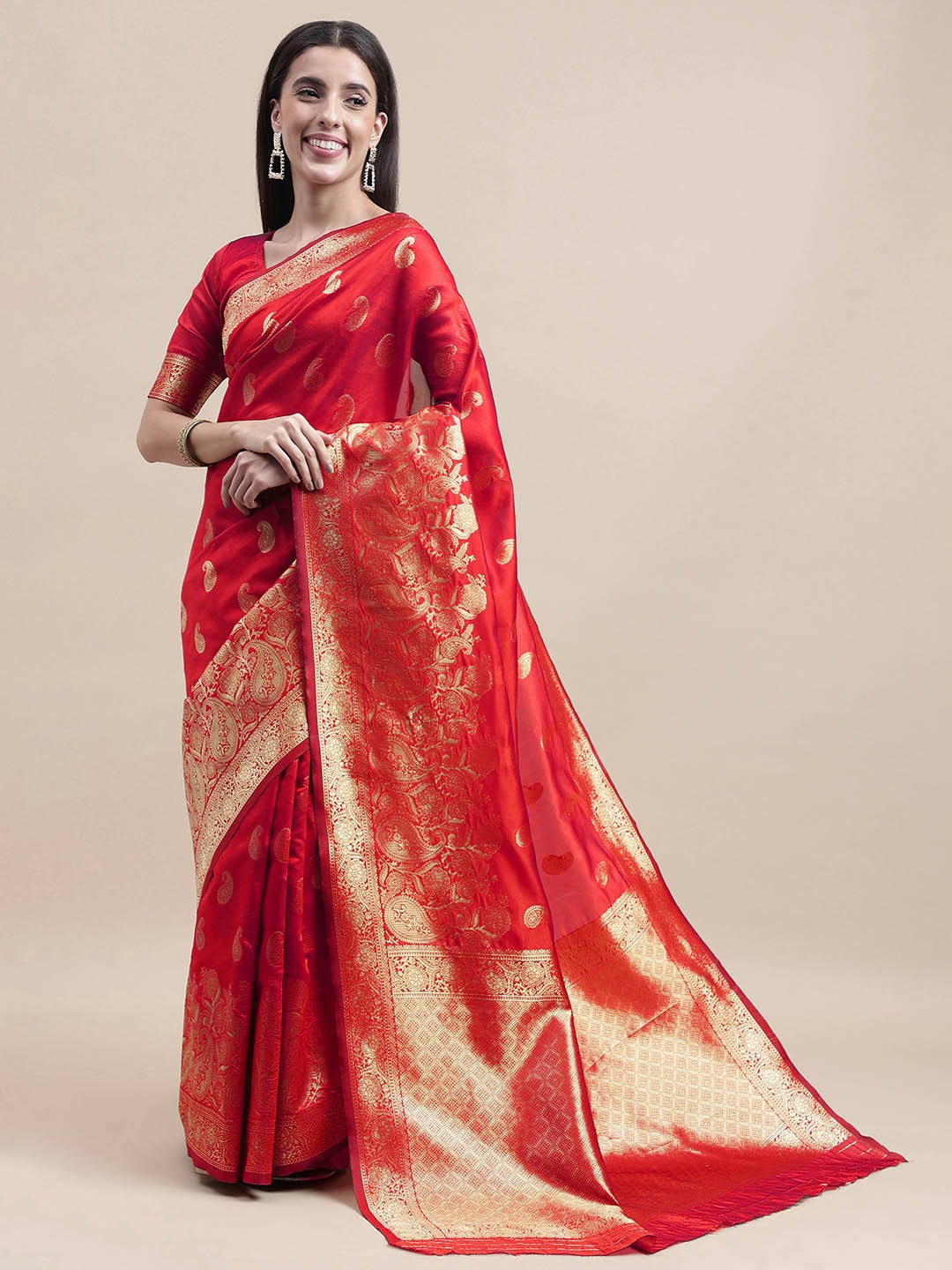 

Maroosh Woven Design Zari Banarasi Saree, Red