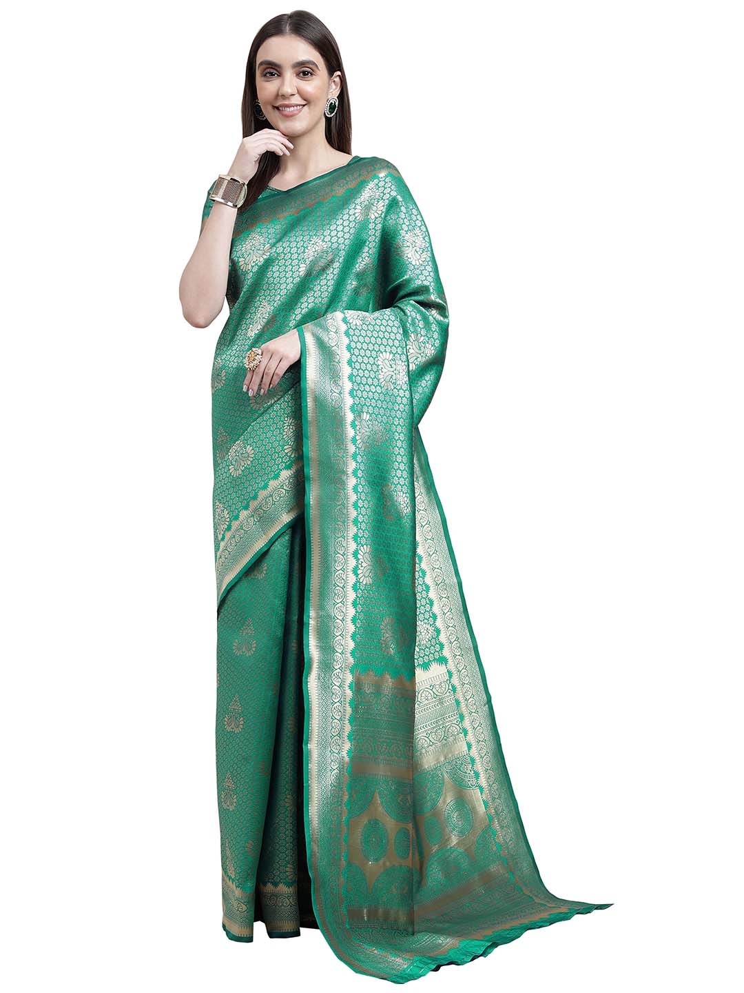 

Maroosh Woven Design Banarasi Saree With Zari Border, Green