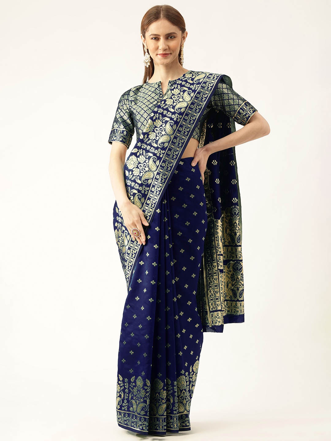

Maroosh Woven Design Banarasi Saree, Navy blue