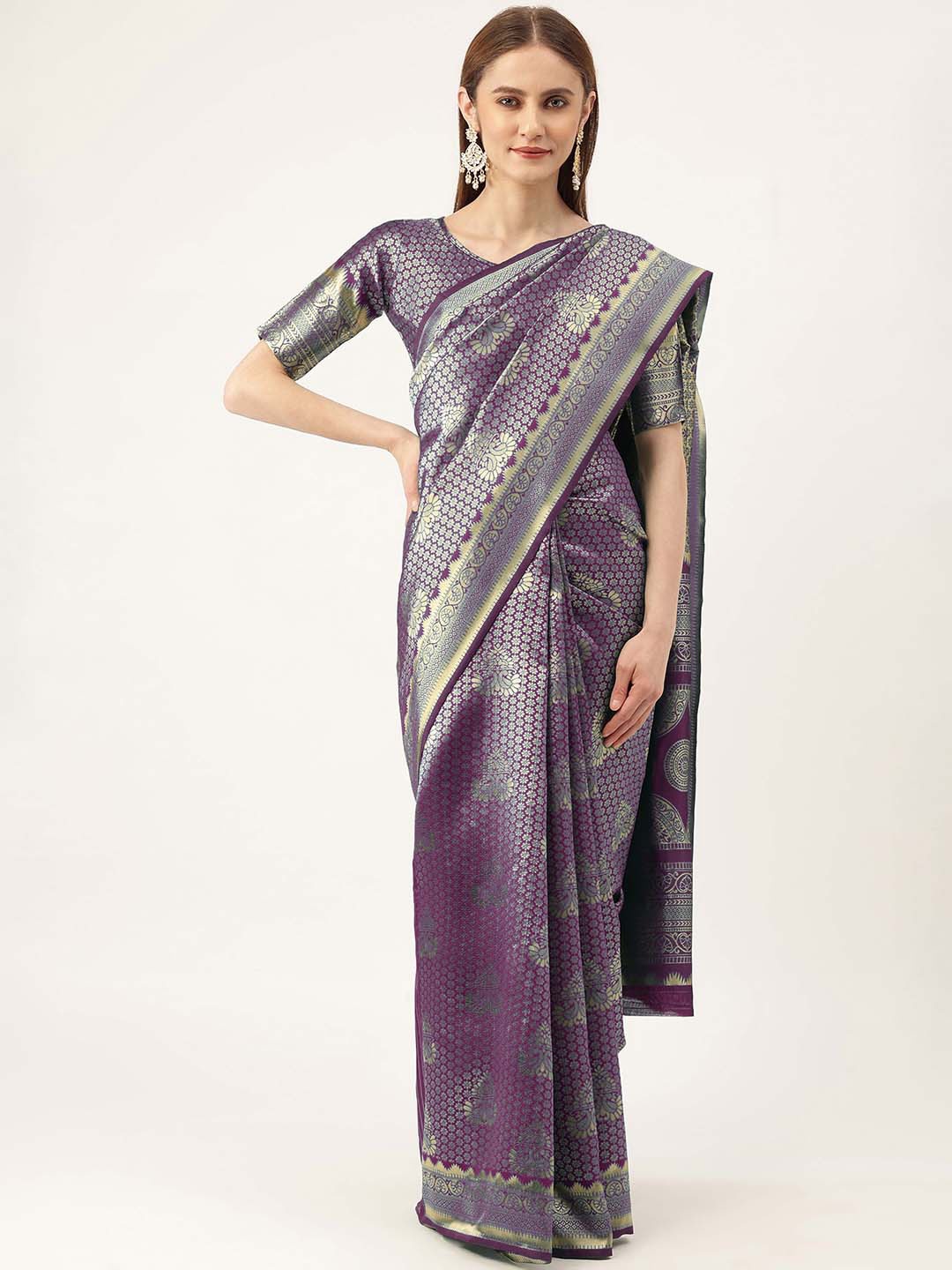 

Maroosh Woven Design Zari Banarasi Saree, Purple