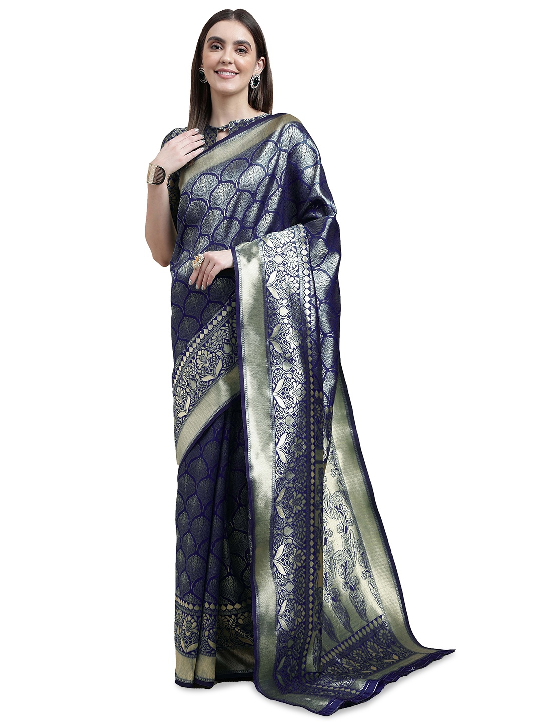 

Maroosh Woven Design Zari Banarasi Saree, Blue