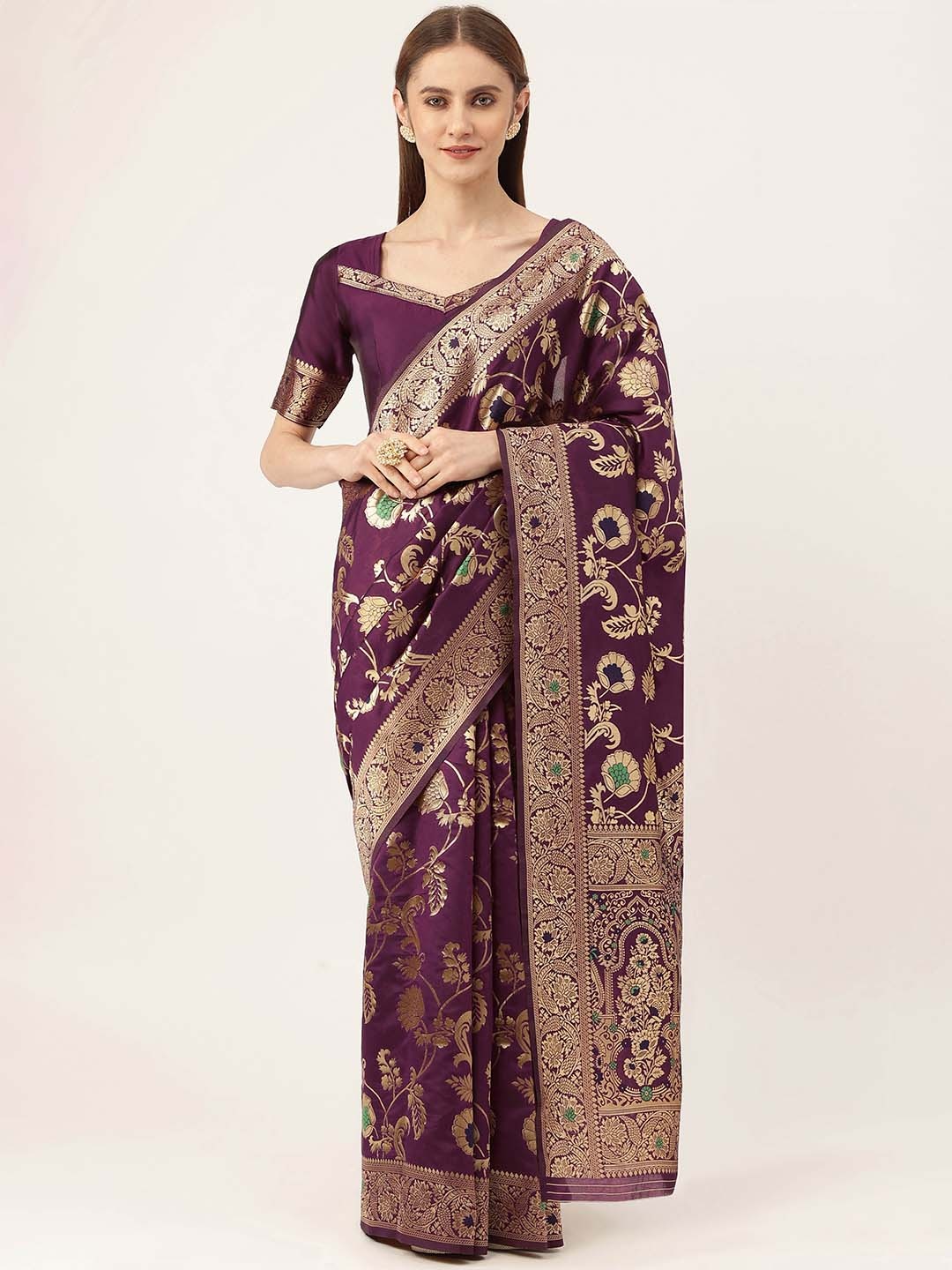

Maroosh Ethnic Motifs Woven Design Zari Saree, Purple