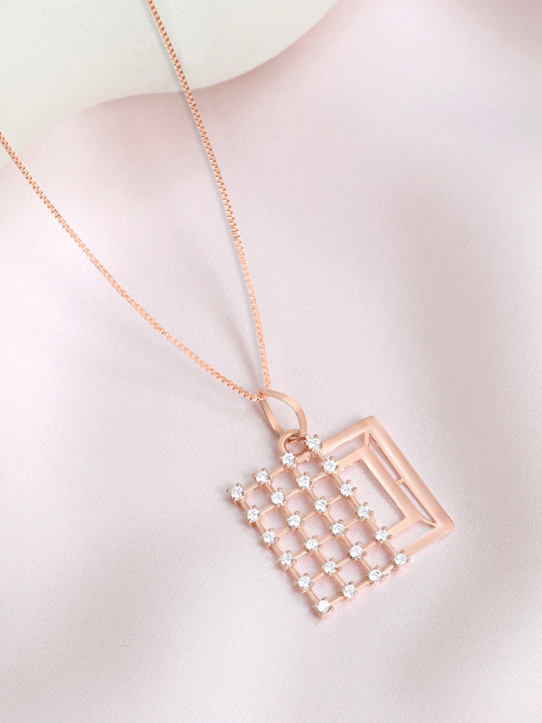 

Zavya 925 Sterling Silver Rose Gold-Plated CZ Studded Geometric Shaped Pendant with Chain