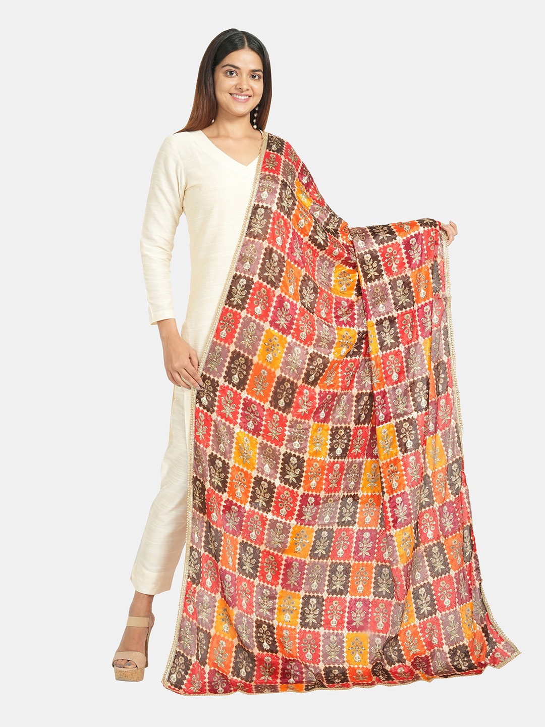 

HELLA FASHIONS Ethnic Motifs Printed Block Print Dupatta, Grey