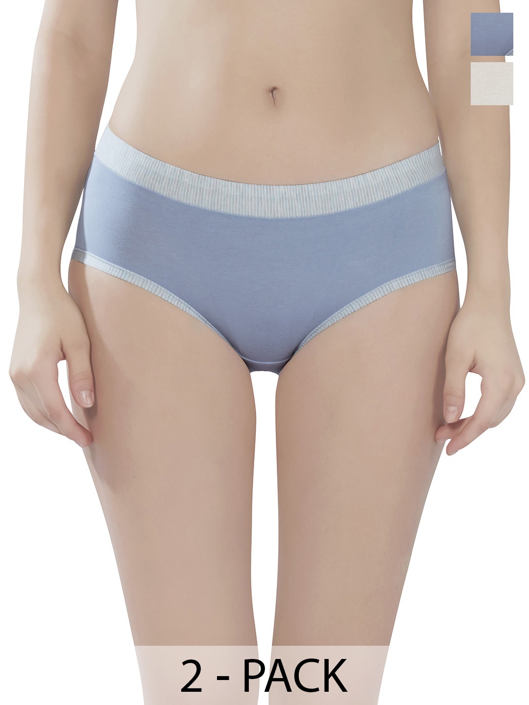 

PLUMBURY Women Pack Of 2 Hipster Briefs PLPANTY6110BG/LBLUES, Beige