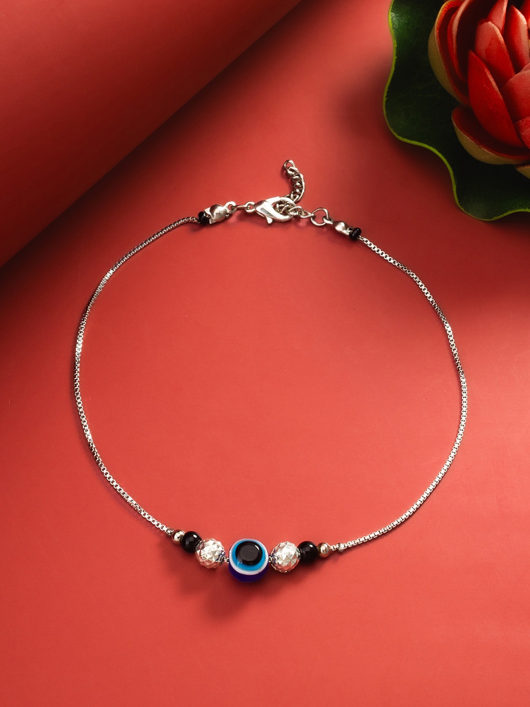 

aadita Silver Evil Eye Single Anklet