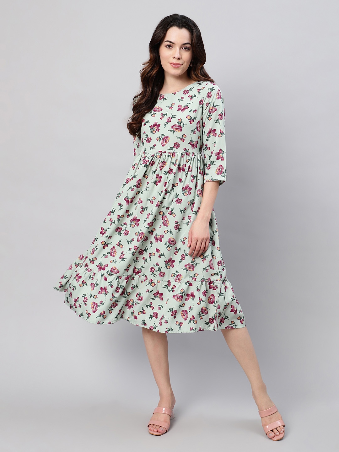 

FLAMBOYANT Women Floral Print Fit & Flare Midi Dress, Blue