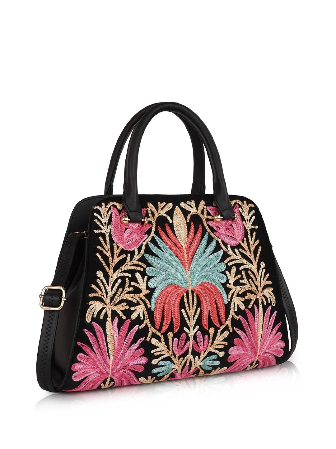 

YOYOWING Women Colourblocked Satchel with Cut Work, Black