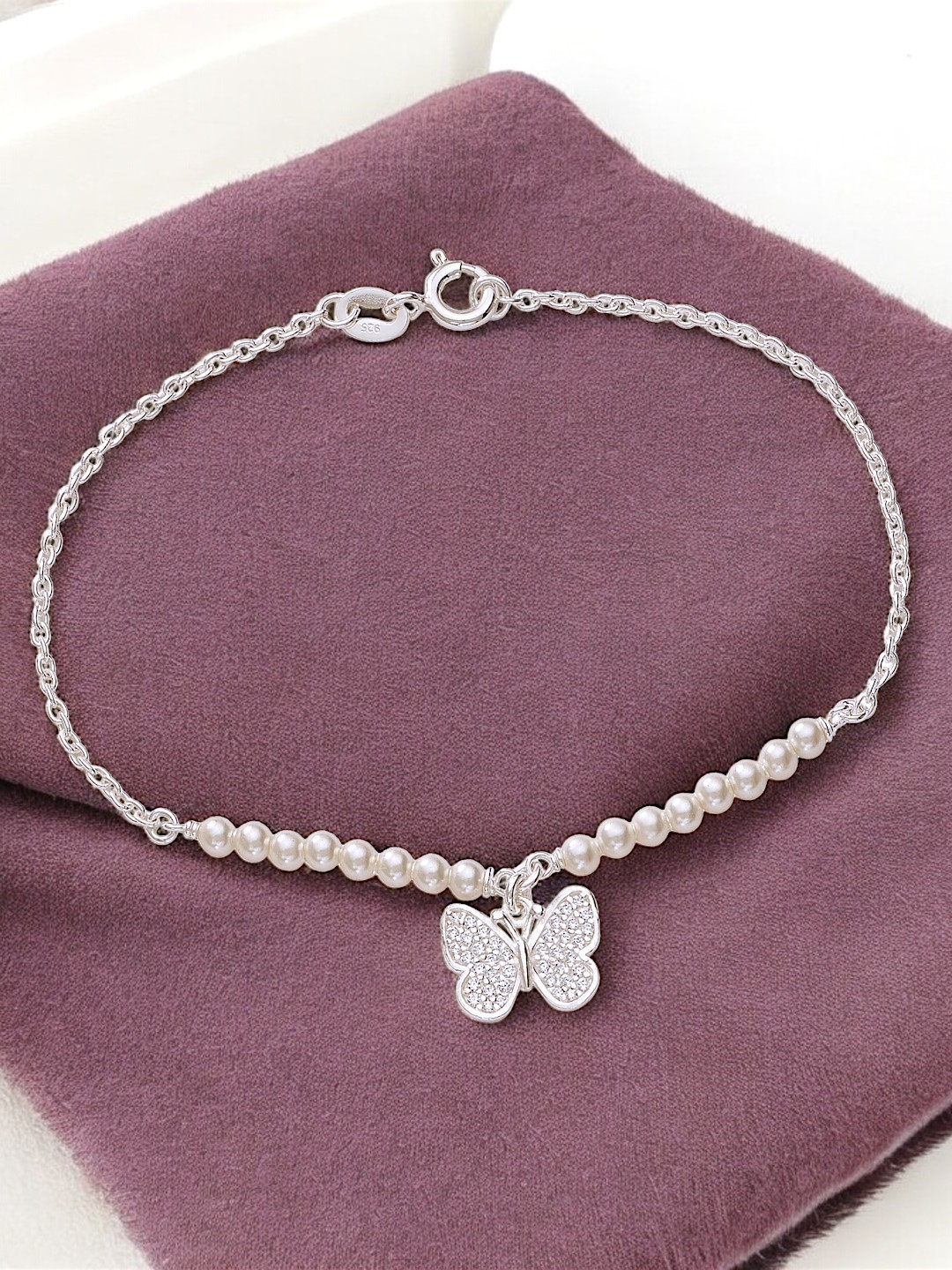 

Taraash 925 Sterling Silver Cubic Zirconia Pearl Beaded Link Bracelet
