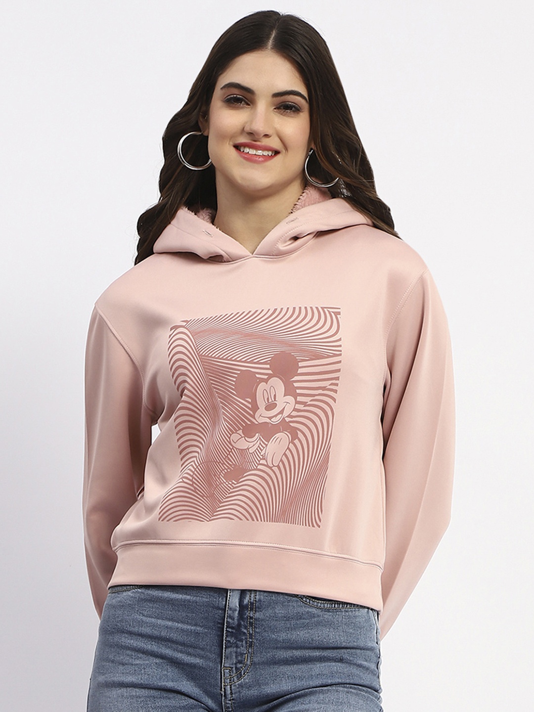 

Madame Women Graphic Printed Hood Cotton Pullover Sweatshirt, Peach