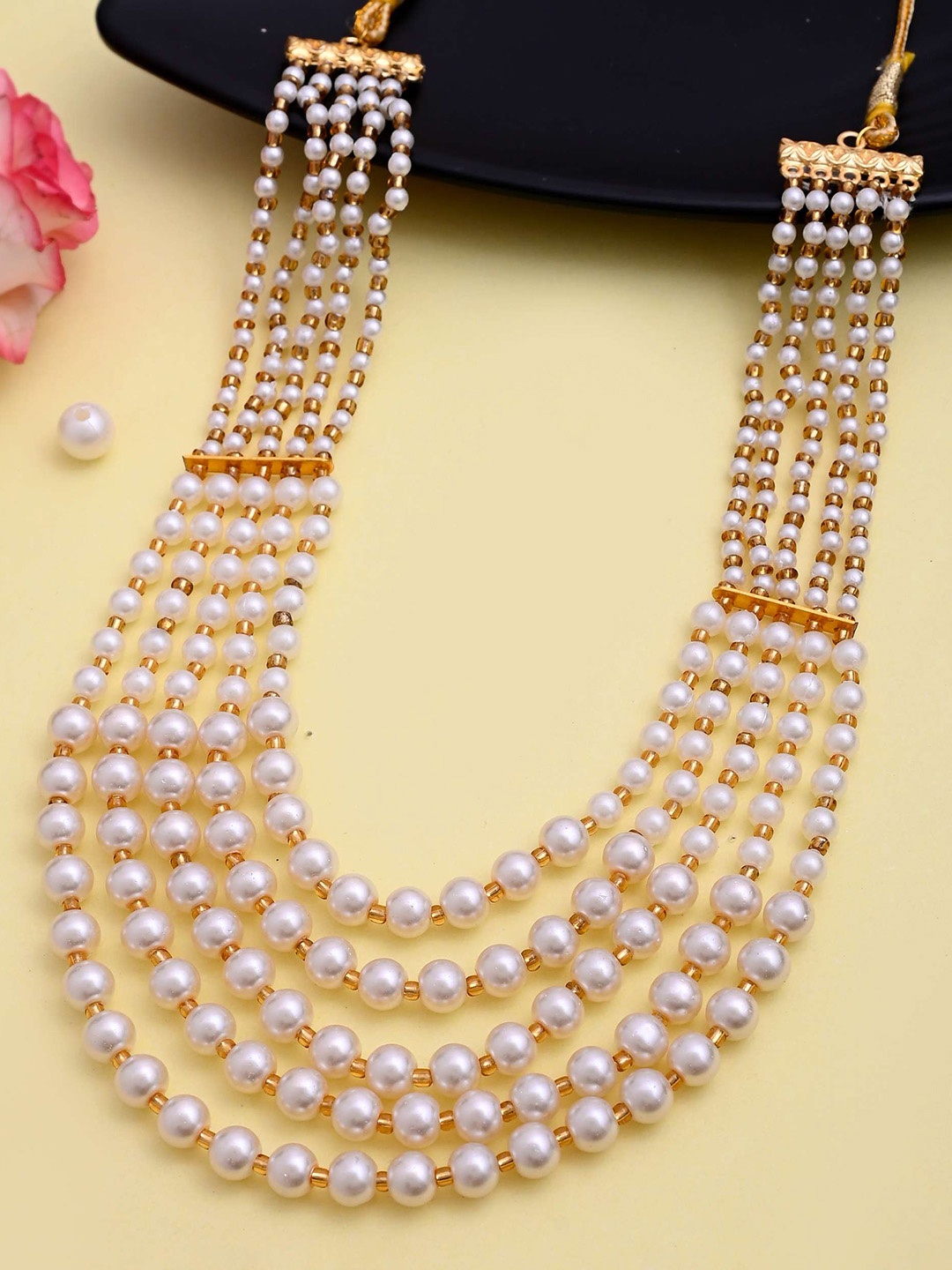 

VOJ Gold-Plated Stainless Steel Layered Pearls Maharani Necklace