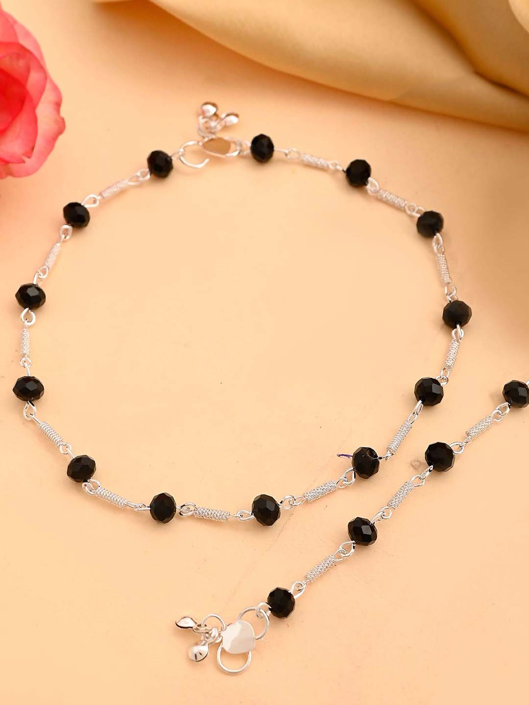 

VOJ Silver-Plated Stainless Steel Artificial Beads Anklet