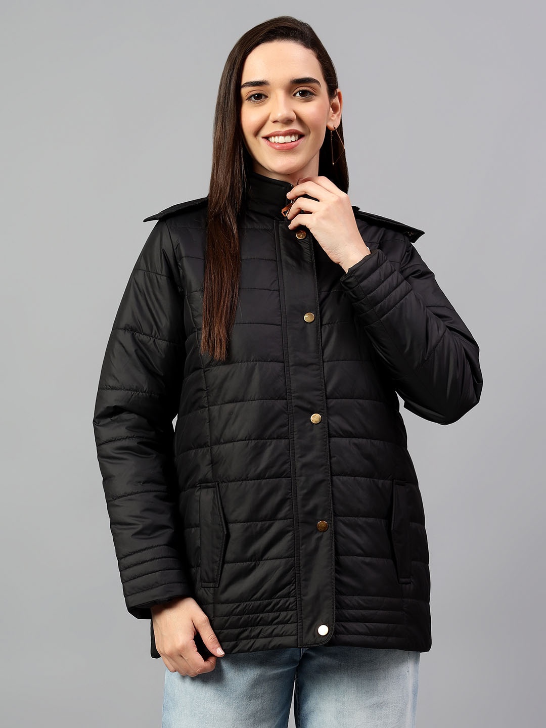 

Cantabil Women Hooded Puffer Jacket Jacket, Black
