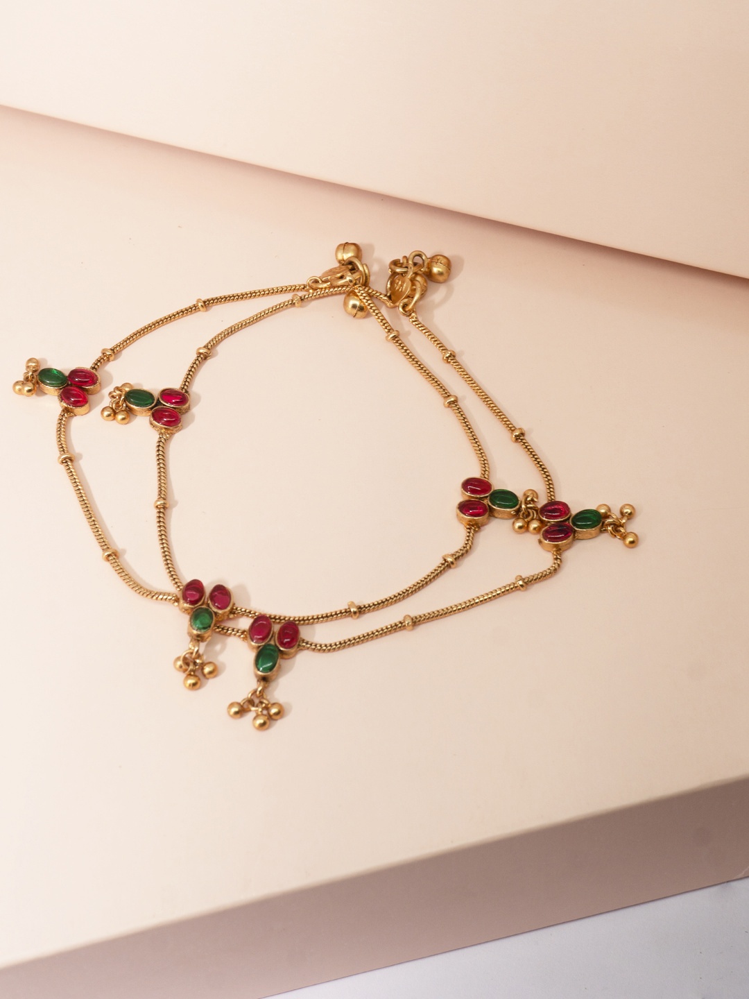 

Niscka Gold-Plated Stone Studded Anklets