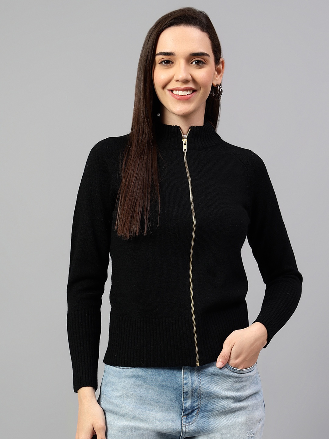 

Cantabil Women Solid Mock Collar Sweatshirt, Black
