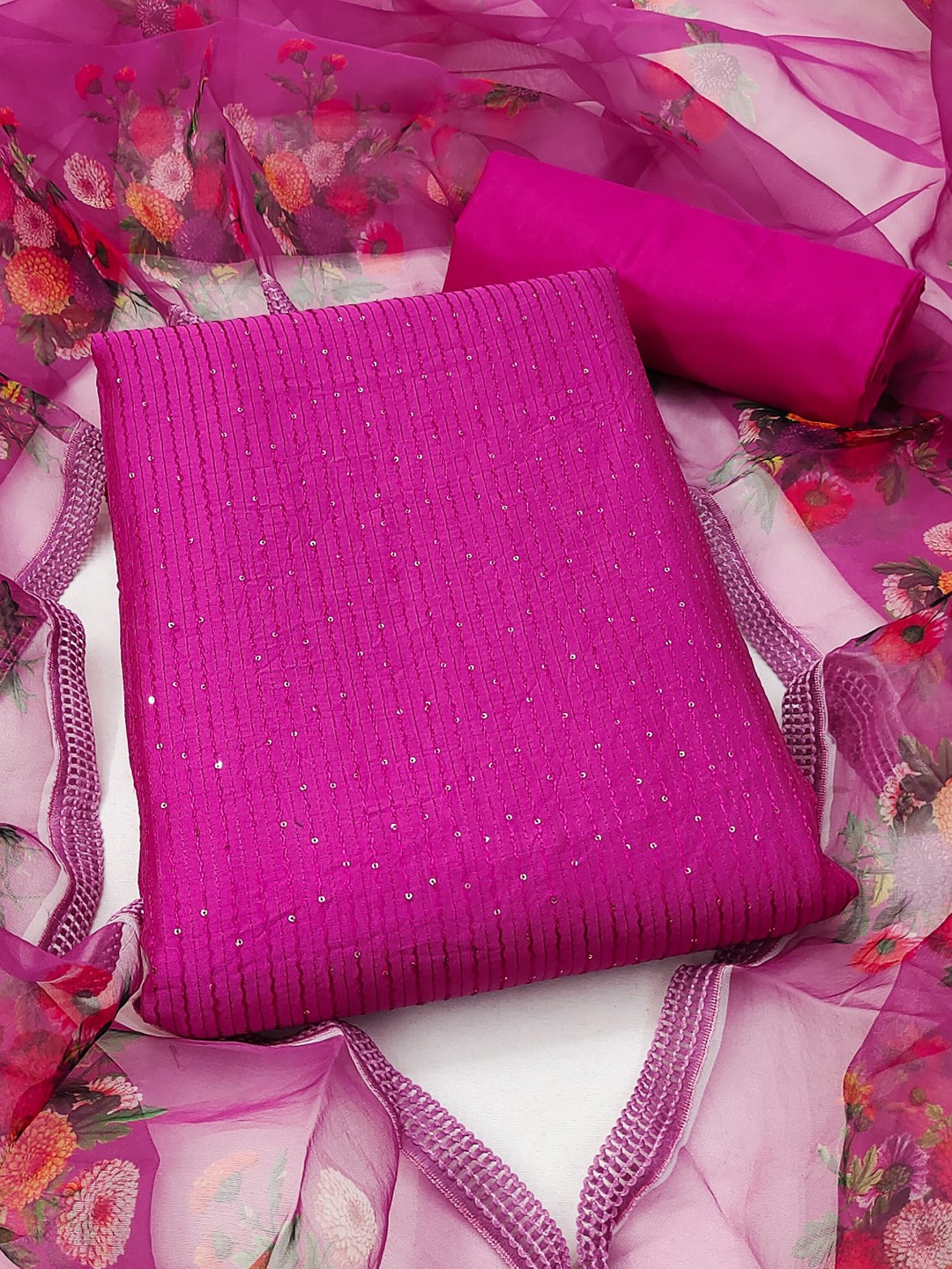 

KALINI Embroidered Unstitched Dress Material, Pink