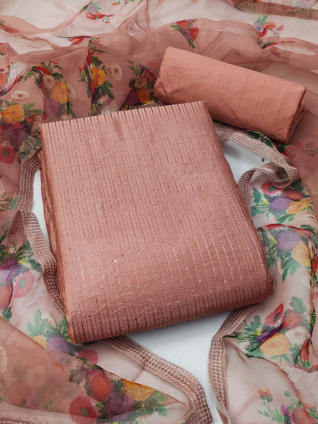 

KALINI Embroidered Unstitched Dress Material, Peach