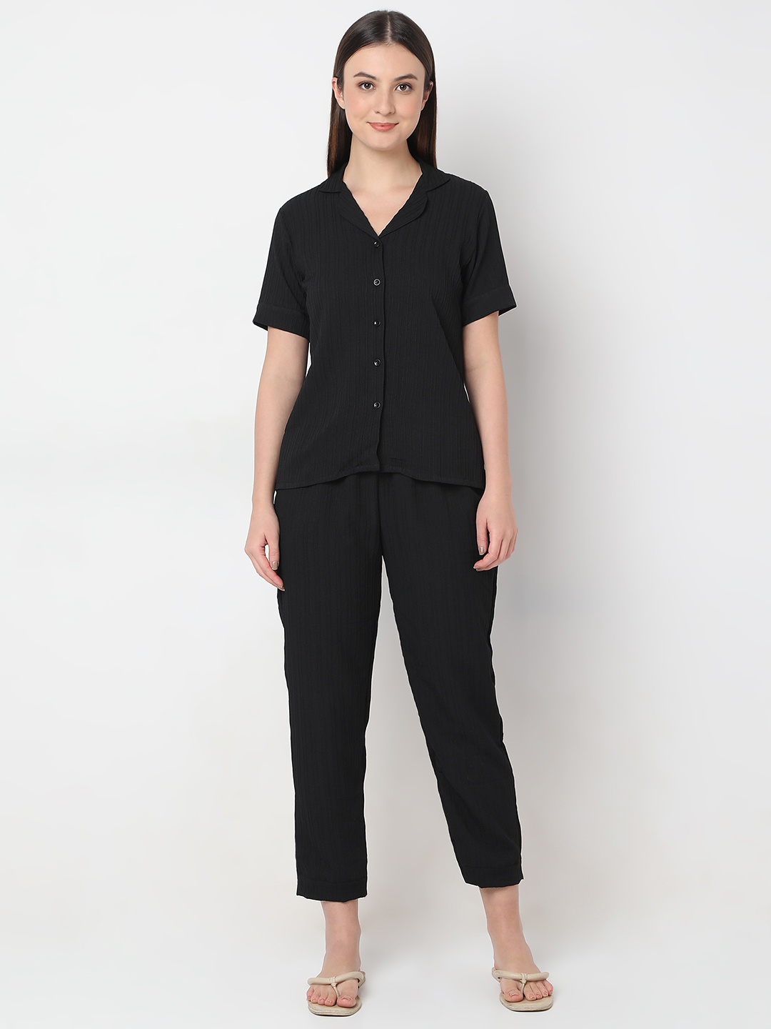 

Smarty Pants Women Lapel Collar Night suit, Black