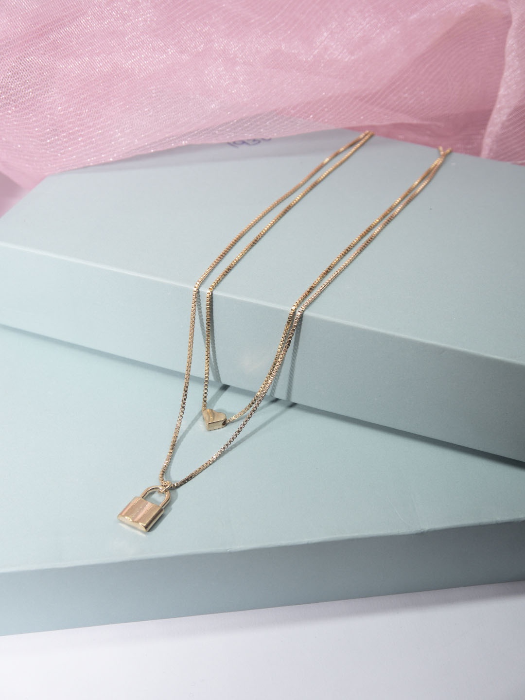 

Niscka Gold-Plated Heart Shaped Layered Pendant With Chain