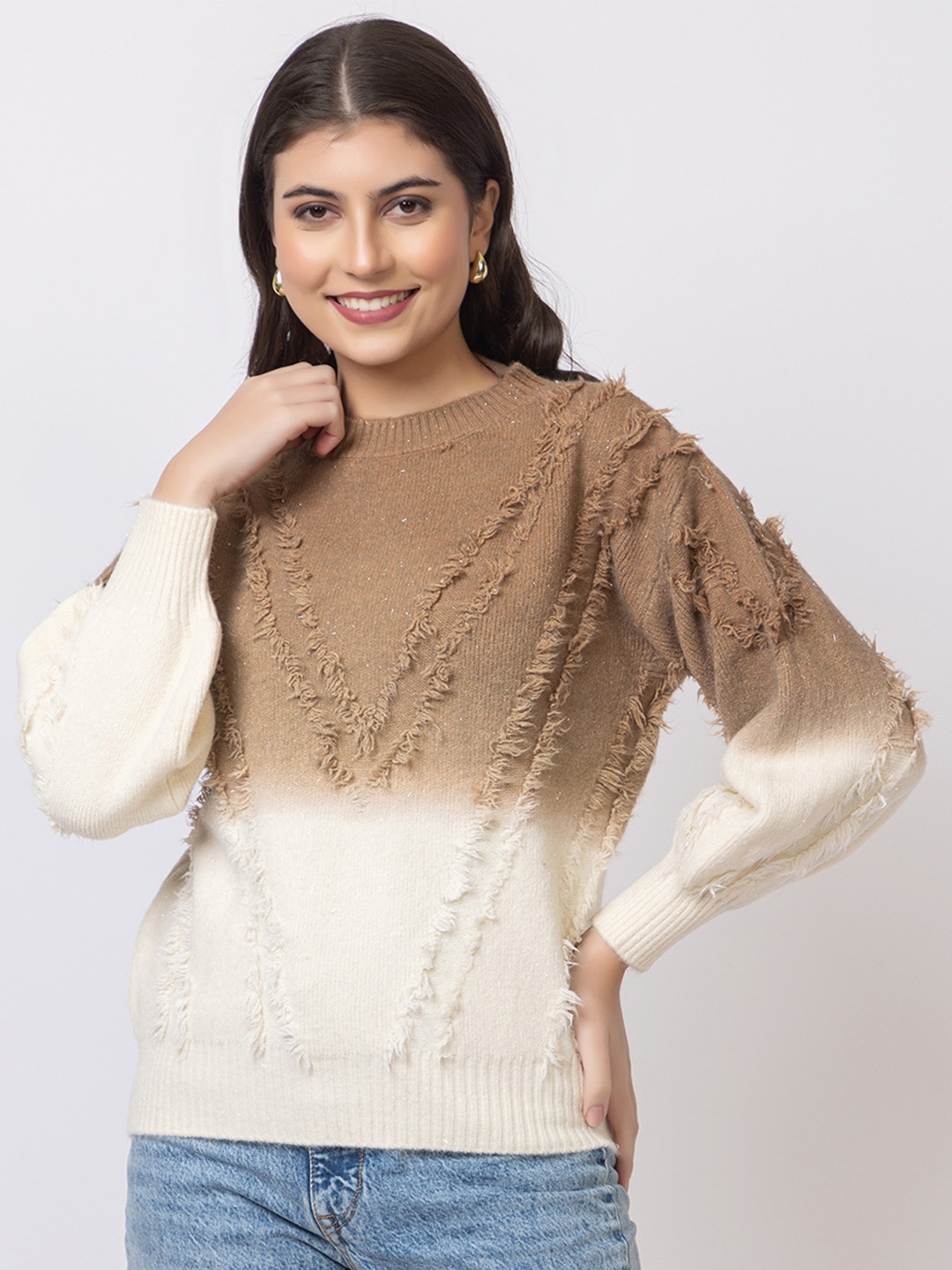 

GFO Women Woollen Solid Sweaters, Brown