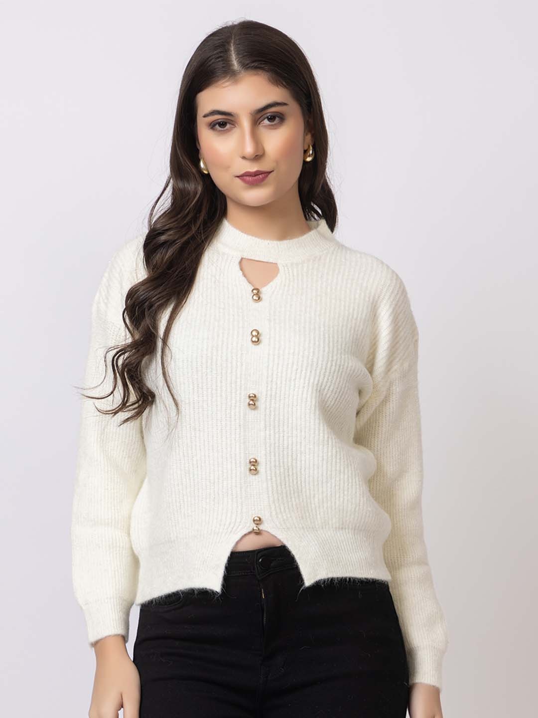 

GFO Women Solid Woollen Sweaters, White