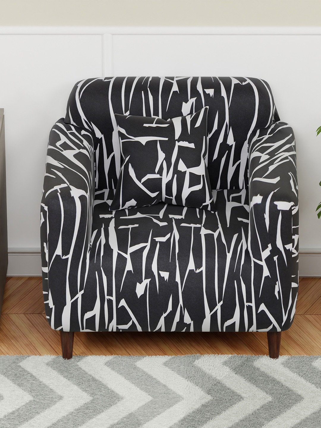 

Aura Black & White Printed Sofa Cover With Arms