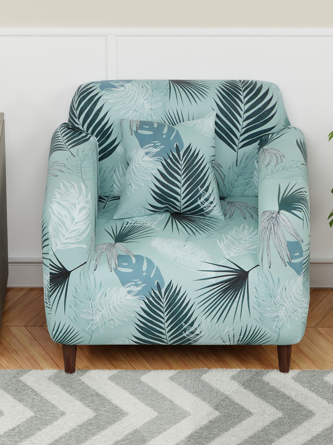

Aura Blue & White Printed Sofa Cover With Arms