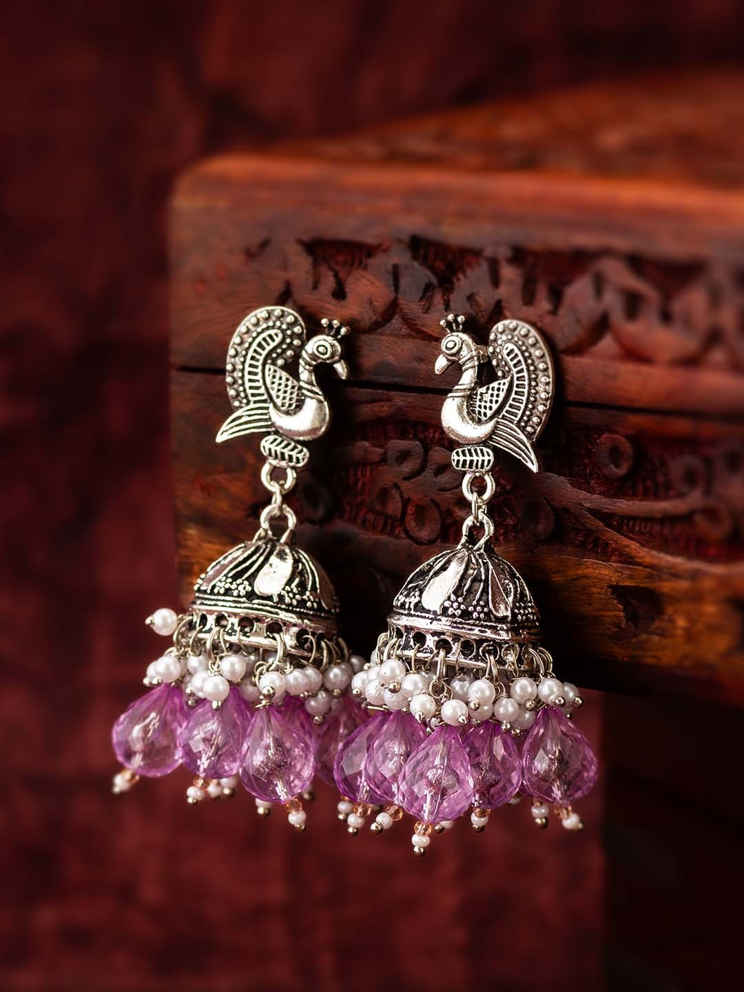 

aadita Beaded Dome Shaped Jhumkas, Silver