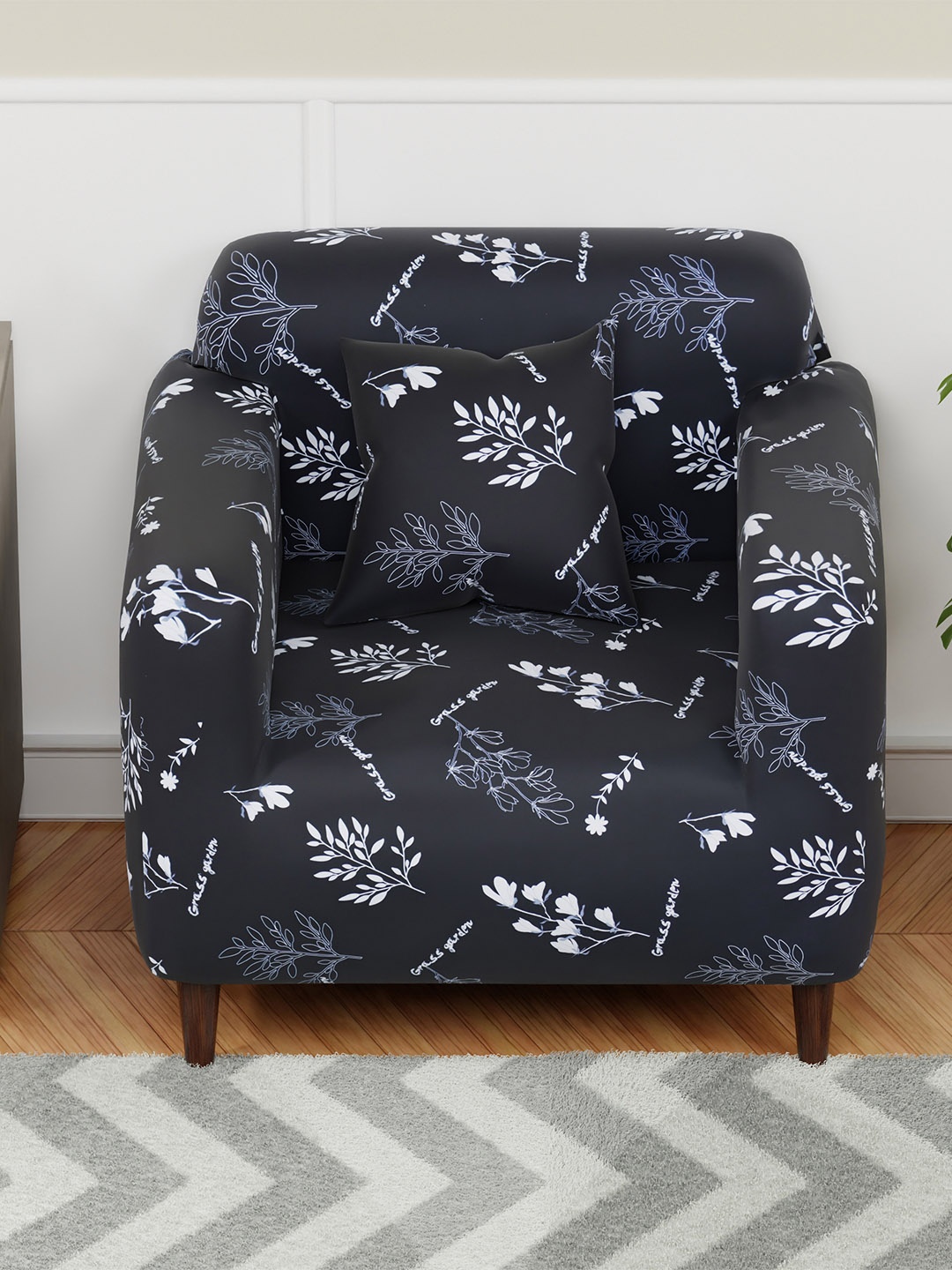 

Aura Black & White Printed Sofa Cover With Arms