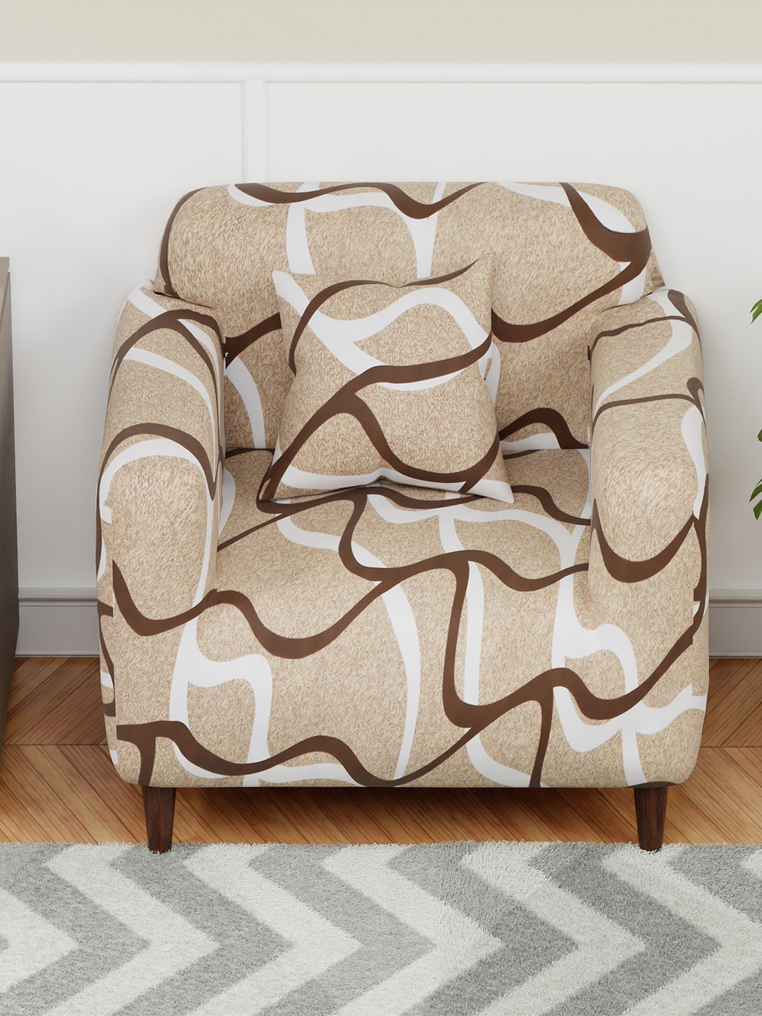 

Aura Beige & White Printed Sofa Cover With Arms