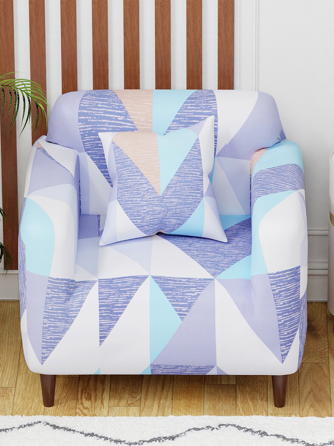 

Aura Blue & White Printed Sofa Cover With Arms